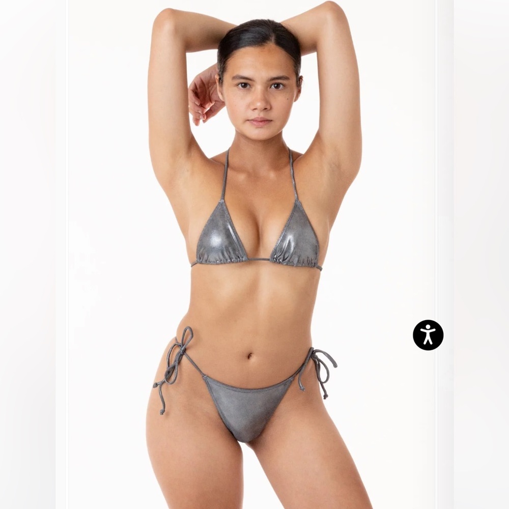 Los Angeles Apparel Shiny Matrix String Bikini set in Metal color!